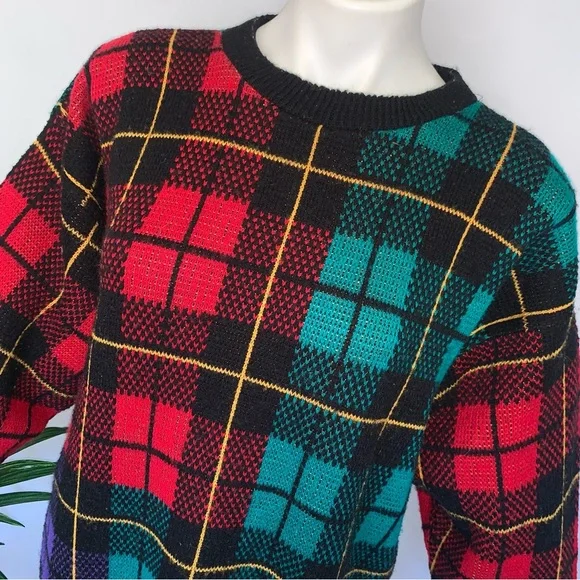 v i n t a g e :: Oversized Plaid Longline Tartan Slouchy Knit Sweater